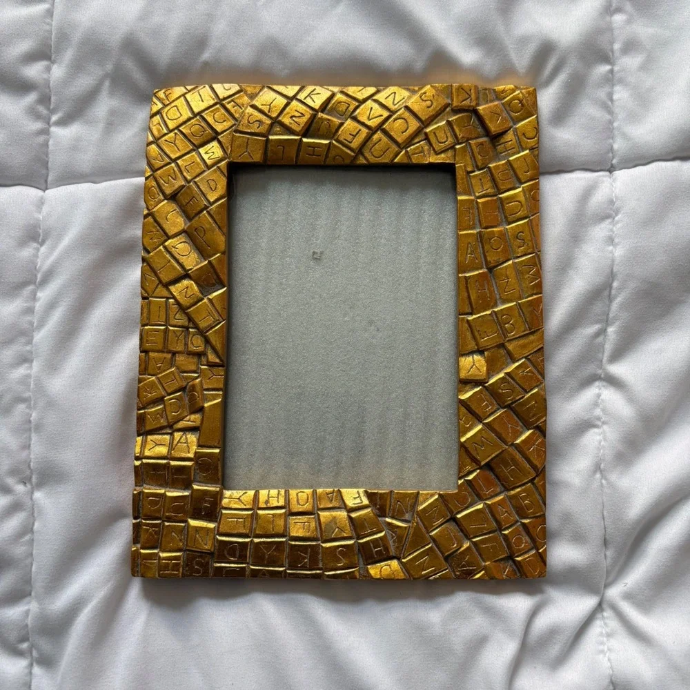 Vintage Gold Alphabet Tile Mosaic Photo Frame 5x7 Eclectic Home Decor Teacher